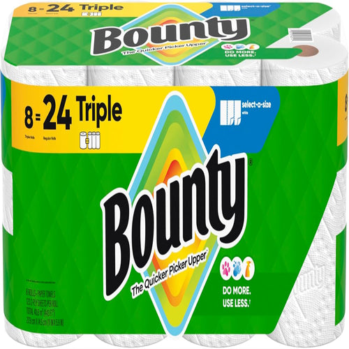 Bounty Select-A-Size Paper Towels, 8 Triple Rolls, White, 135 Sheets Per Roll
