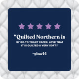 Quilted Northern toilet paper with customer review on a textured white background