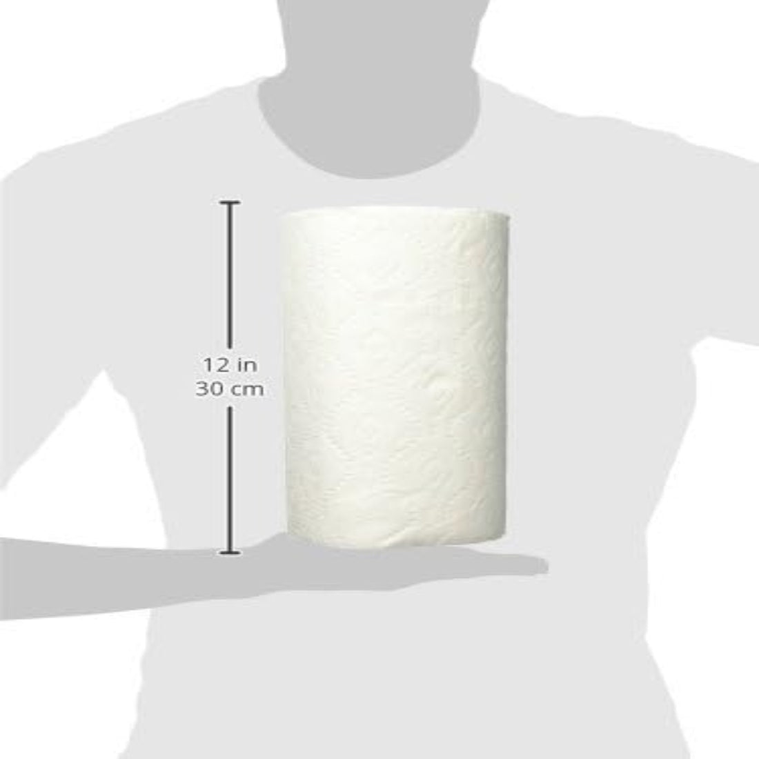White cylindrical lampshade held by a person with measurements indicated.