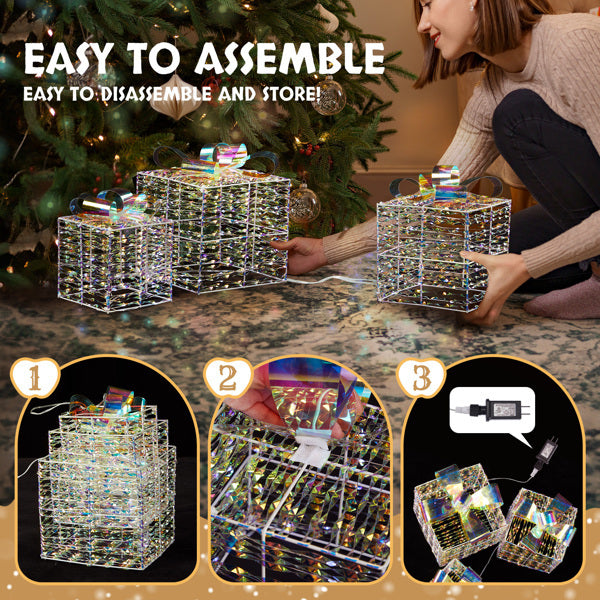 3pcs 7.5in-6.3in-5in Colorful Gift Box, Warm White Light, Iris, 4.5V 3.6W, Christmas Lighting Gift Box