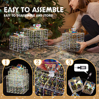 3pcs 7.5in-6.3in-5in Colorful Gift Box, Warm White Light, Iris, 4.5V 3.6W, Christmas Lighting Gift Box