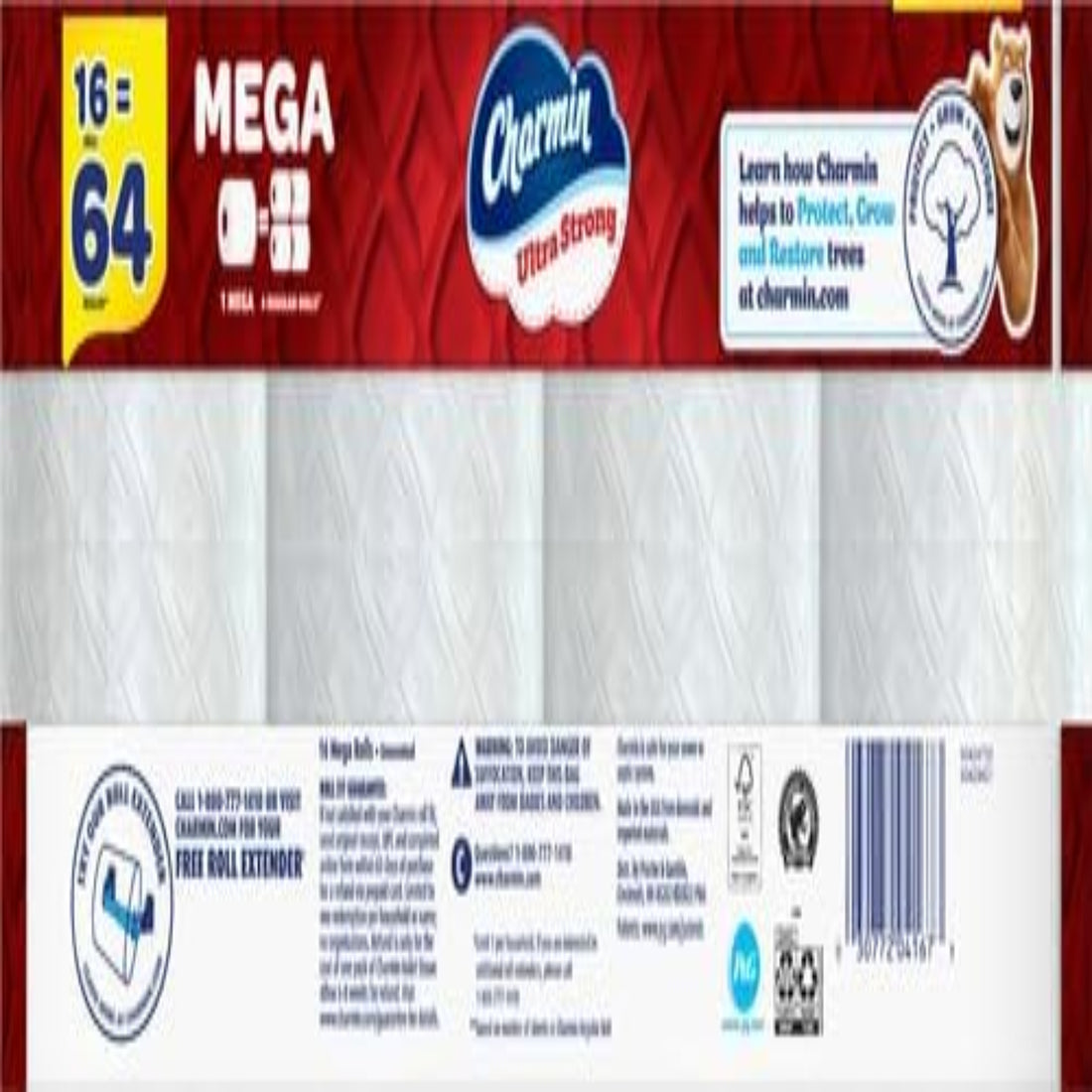 Charmin Ultra Strong toilet paper package with branding and product details.
