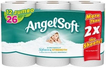 Angel Soft Toilet Paper, Softness & Strength, Bath Tissue (12 Jumbo Rolls)