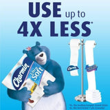 Bear character holding Charmin Ultra Soft toilet paper with text on a blue background