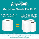 Comparison of Angel Soft Mega Roll to multiple Regular Rolls on a teal background