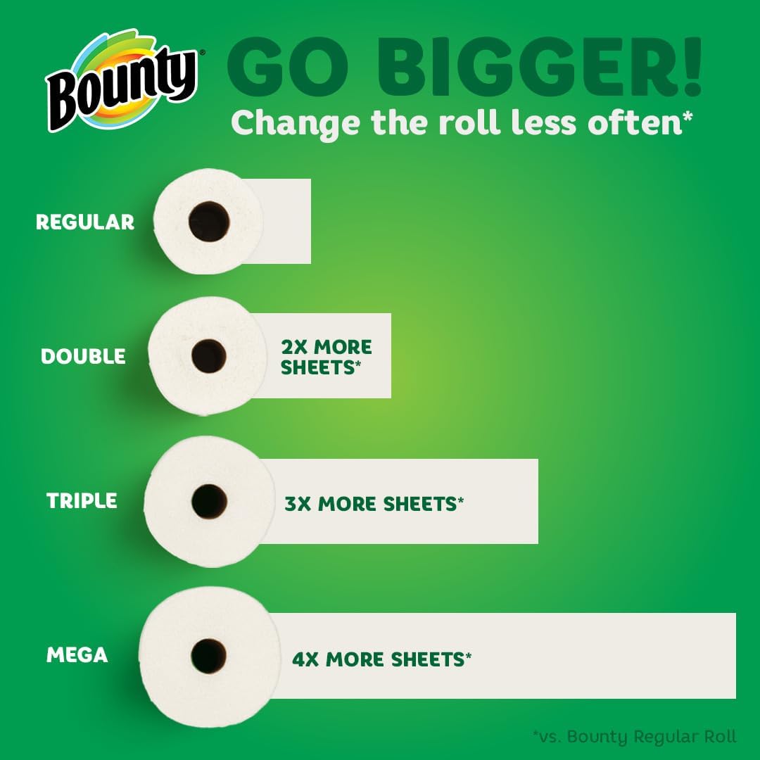 Bounty Full Sheet Paper Towels, White, 2 Triple Rolls = 6 Regular Rolls