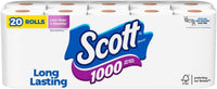 Scott 1000 Toilet Paper, 20 Regular Rolls, Septic-Safe, 1-Ply Toilet Tissue