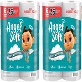 Two packages of Angel Soft toilet paper with a cartoon character on the packaging.