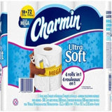 Charmin Ultra Soft toilet paper package with 18 rolls on a white background