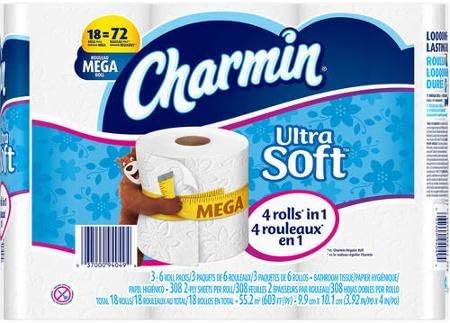 Charmin Ultra Soft Toilet Paper Mega Rolls, 308 sheets, 18 rolls