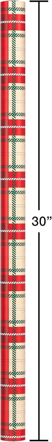 American Greetings Red & Tan Christmas Wrapping Paper Set with Bows & Tags, 4 Rolls (Plaid, Stripes, Snowmen), 120 Sq Ft – view 3