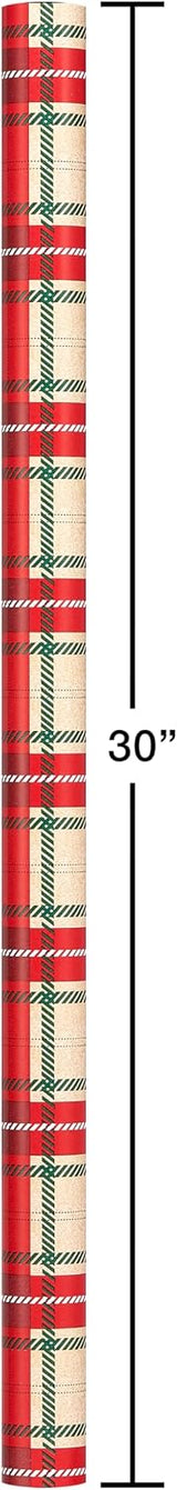American Greetings Red & Tan Christmas Wrapping Paper Set with Bows & Tags, 4 Rolls (Plaid, Stripes, Snowmen), 120 Sq Ft – view 3