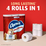 Charmin Ultra Strong toilet paper package with four rolls on a red background