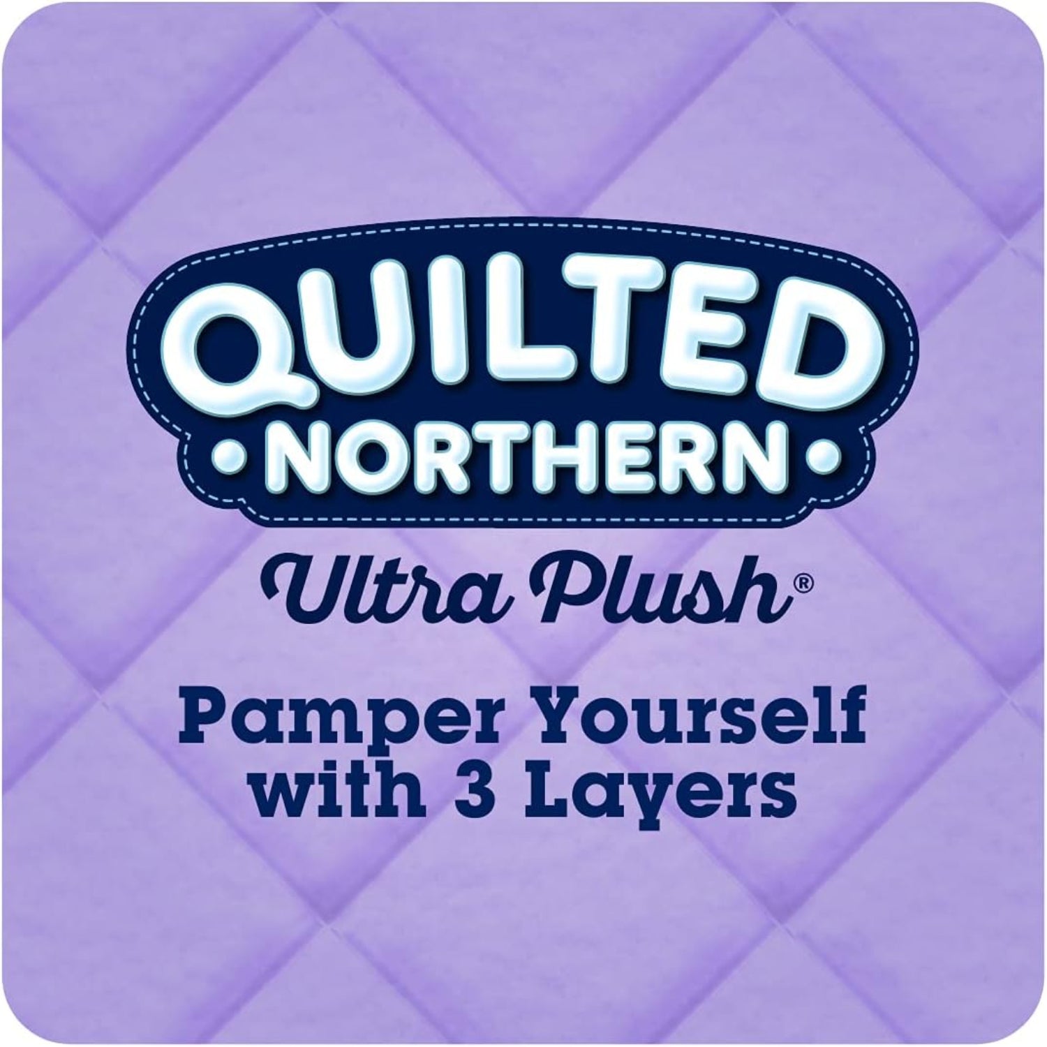Quilted Northern Ultra Plush logo on a purple quilted background