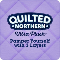 Quilted Northern Ultra Plush logo on a purple quilted background