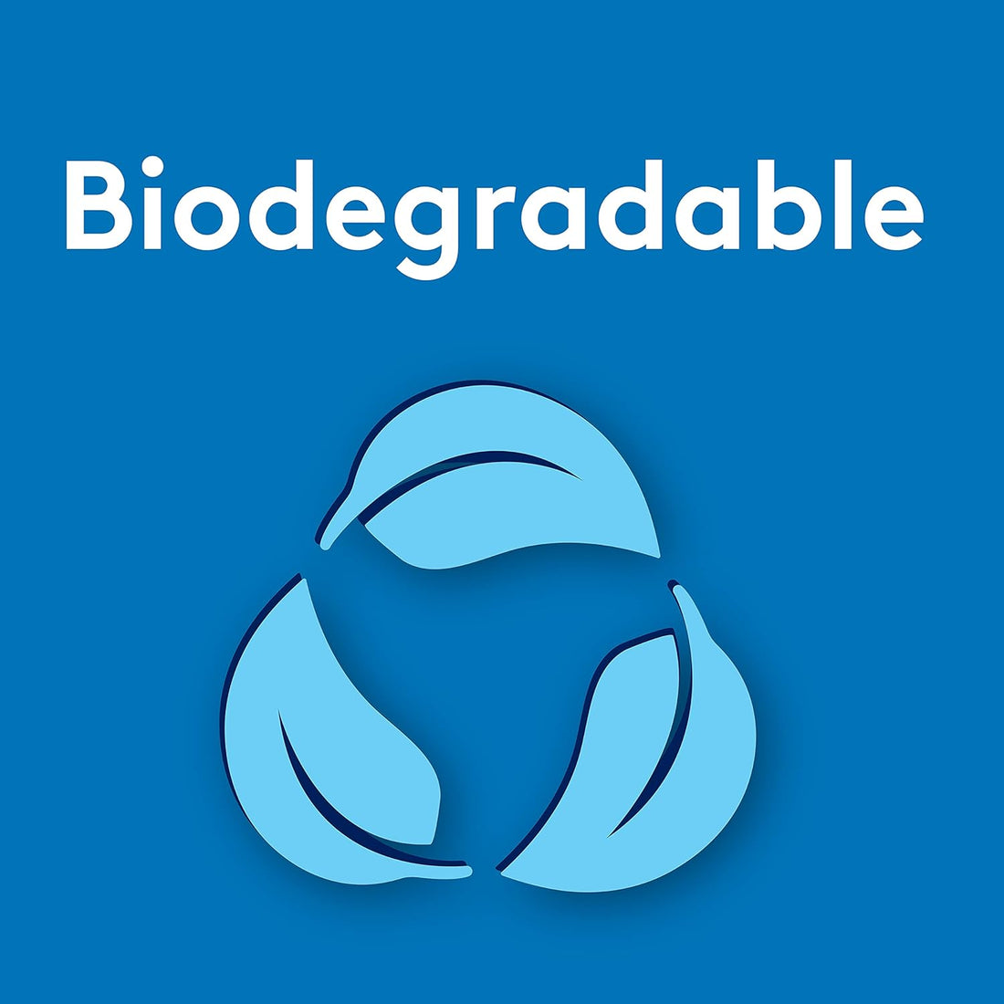 Biodegradable symbol with 'Biodegradable' text on a blue background
