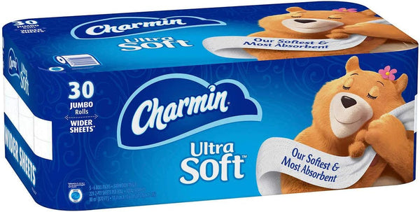 Charmin Ultra Soft Bathroom Tissue, 2-Ply – 30 Jumbo Rolls(30 Mega Rolls), Wider Sheets