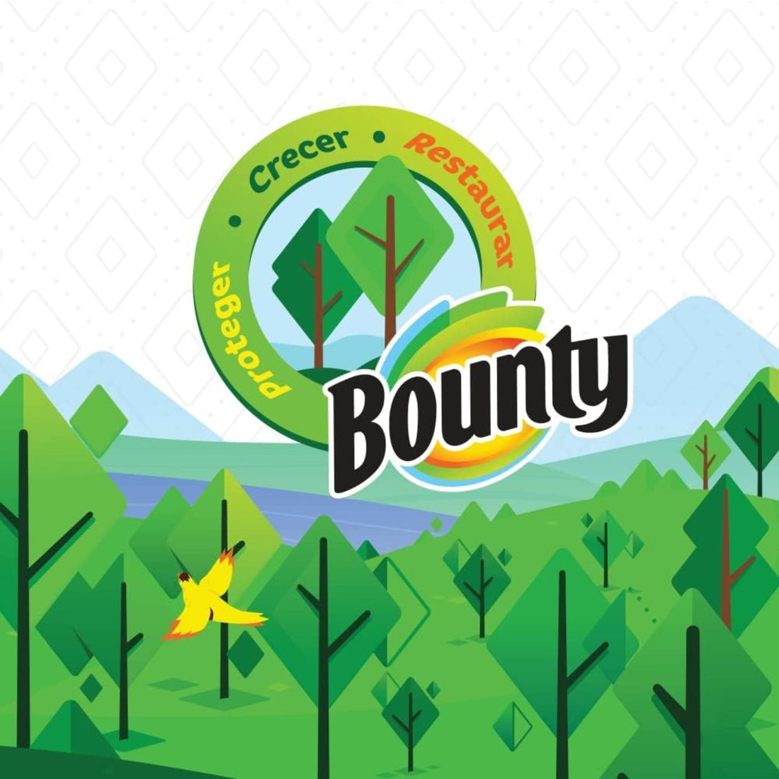 Bounty logo with a forest background