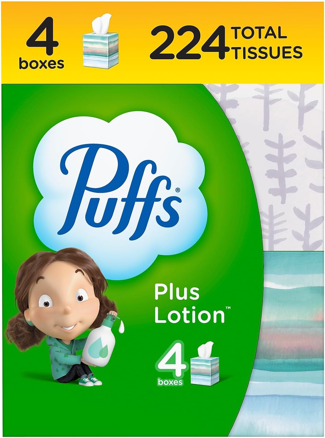 Puffs Plus Lotion Facial Tissue, 2-ply, 56 Tissues/Box, 4 Boxes/Pack (34899)