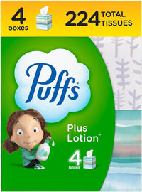 Puffs Plus Lotion Facial Tissue, 2-ply, 56 Tissues/Box, 4 Boxes/Pack (34899)