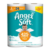 Angel Soft toilet paper package with a child holding a sign indicating sheet count on a white background