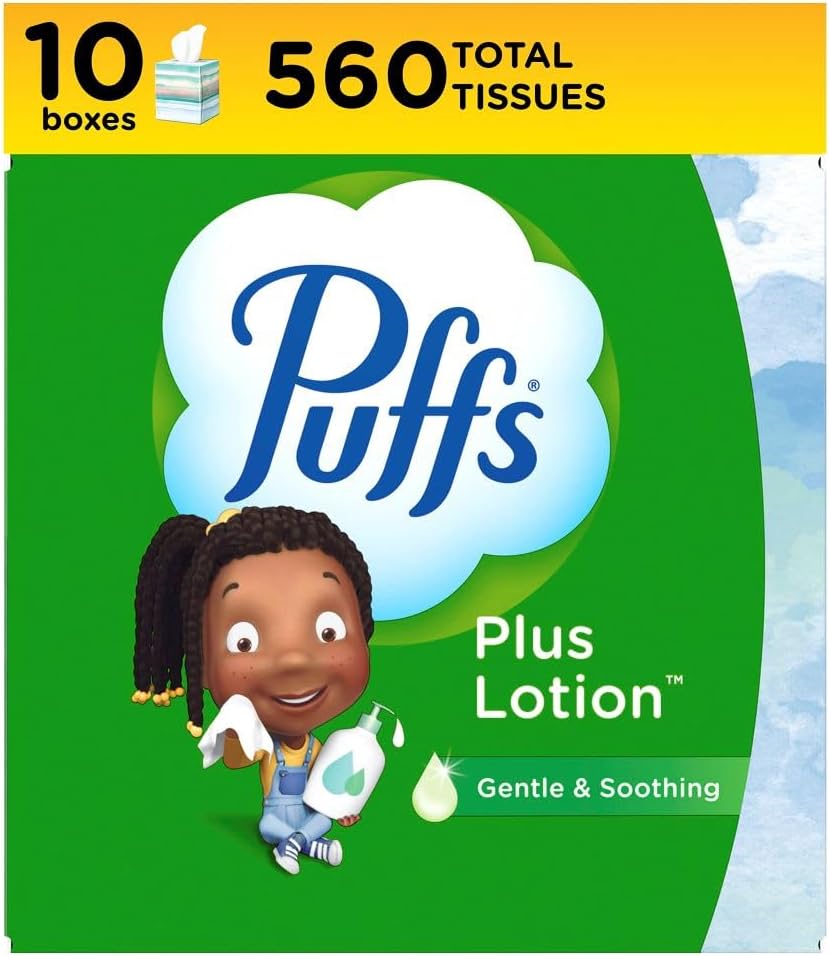 Puffs Plus Lotion Facial Tissue, 4 Mega Cube Boxes, 72 Tissues Per Box