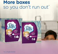 Puffs Ultra Soft Non-Lotion Facial Tissue, 8 Family Boxes, 124 Facial Tissues per Box