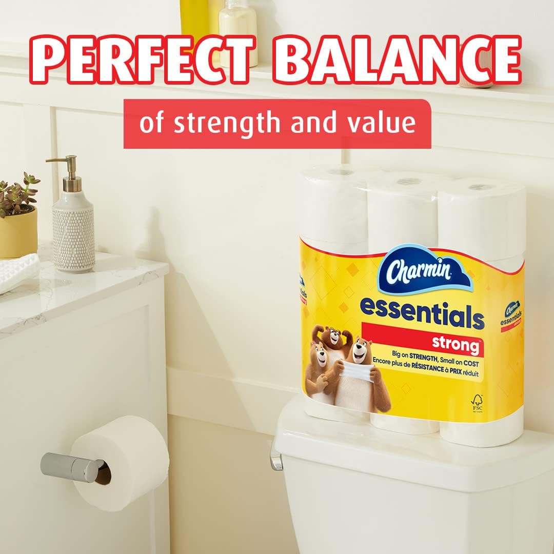 Charmin Essentials Strong Toilet Paper, 9 Mega Rolls = 36 Regular Rolls