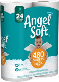 Angel Soft Toilet Paper, 6 Mega Rolls, 6 = 24 Regular Bath Tissue Rolls, 480+ 2-Ply Sheets Per Roll
