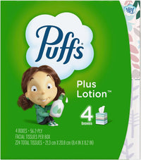 Puffs Plus Lotion Facial Tissue, 2-ply, 56 Tissues/Box, 4 Boxes/Pack (34899)