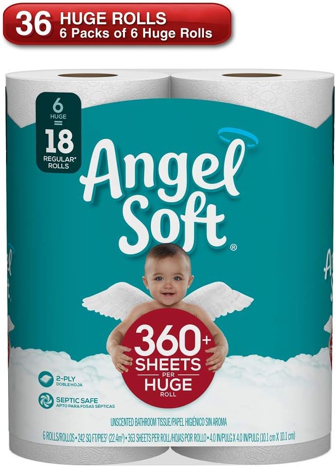 ANGEL SOFT Toilet Paper Bath Tissue, 36 Huge Rolls, 360+ 2-Ply Sheets Per Roll