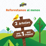 Bounty paper towel package with a bird and tree illustration, promoting tree reforestation.