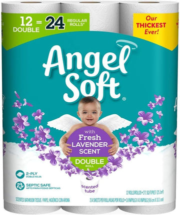 Angel Soft Toilet Paper with Fresh Lavender Scent, 12 Double Rolls=24 Regular Rolls, 200+ 2-Ply Sheets