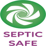 Logo with a green circle and white spiral design, accompanied by the text 'SEPTIC SAFE' in purple.