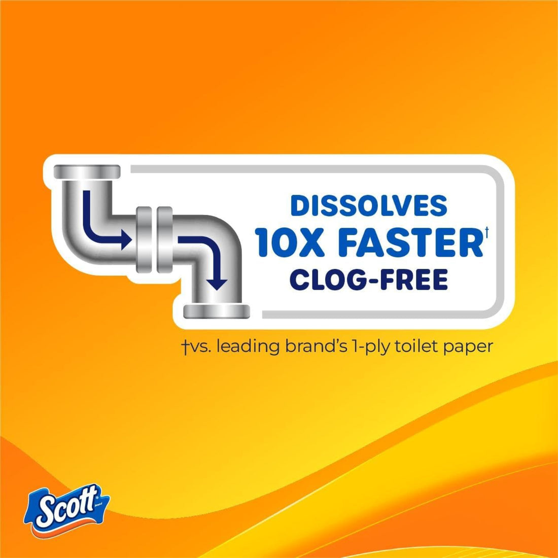 Scott toilet paper advertisement with pipe graphic on orange background