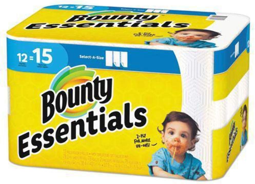 Bounty 75720 Essentials Select-A-Size Paper Towels, 2-Ply, 78 Sheets/Roll, 12 Rolls/Carton, 12 Count (Pack of 1)