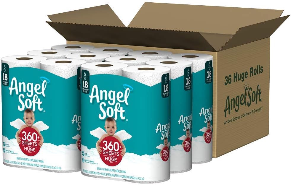 ANGEL SOFT Toilet Paper Bath Tissue, 36 Huge Rolls, 360+ 2-Ply Sheets Per Roll