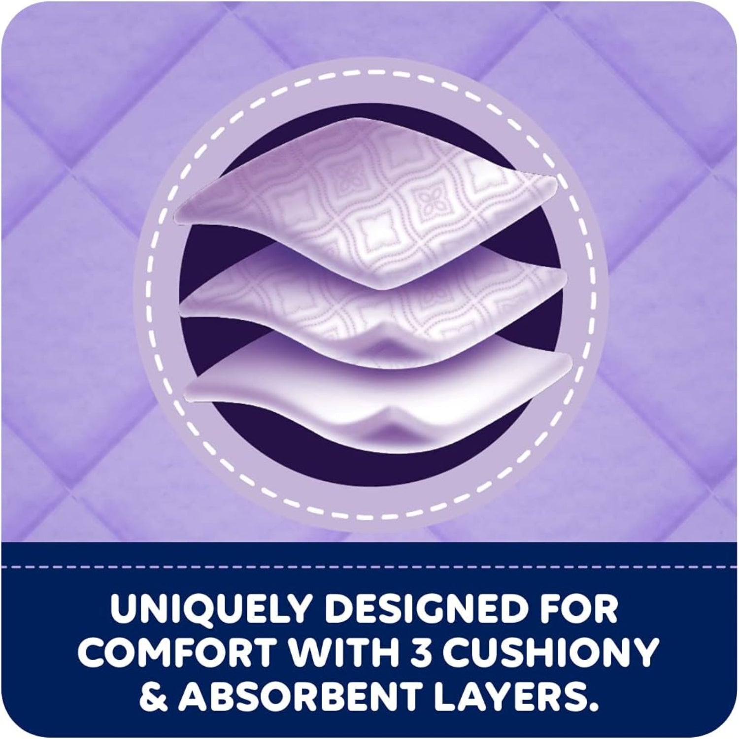 Pillow with three cushiony and absorbent layers on a purple background