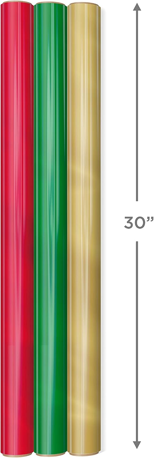 Hallmark Metallic Foil Wrapping Paper, 3 Rolls (Red, Green, Gold), 60 Sq Ft – view 3