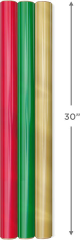 Hallmark Metallic Foil Wrapping Paper, 3 Rolls (Red, Green, Gold), 60 Sq Ft – view 3