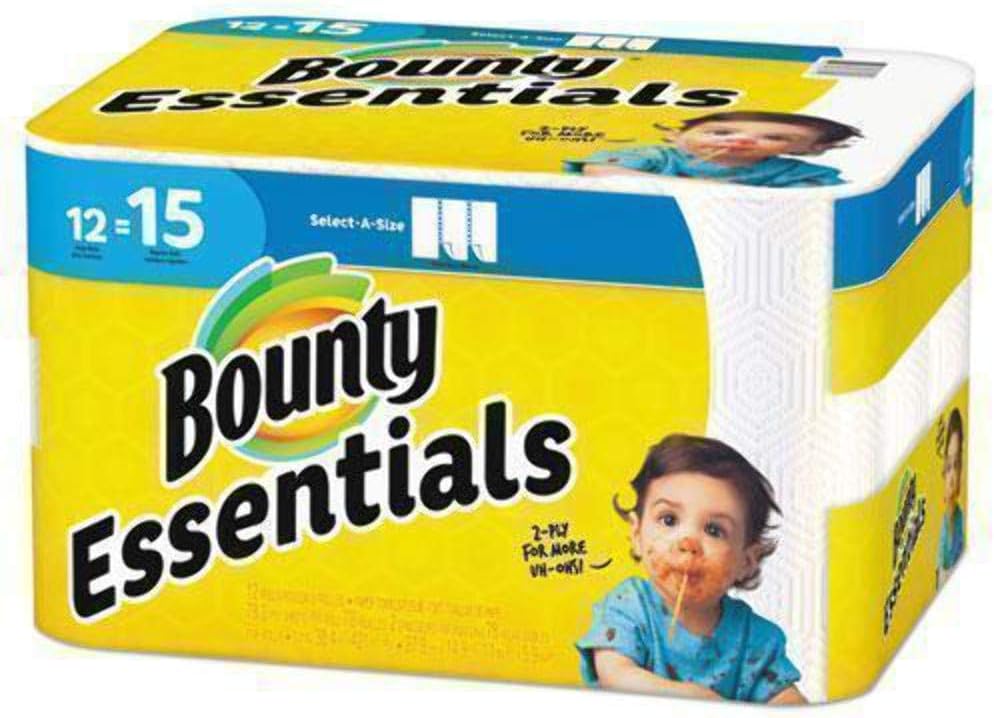 Bounty 75720 Essentials Select-A-Size Paper Towels, 2-Ply, 78 Sheets/Roll, 12 Rolls/Carton, 12 Count (Pack of 1)