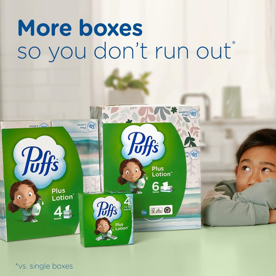Puffs Plus Lotion Facial Tissue, 1 Cube Box, 56 Tissues Per Box
