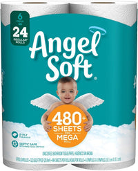 Angel Soft Toilet Paper, 6 Mega Rolls, 6 = 24 Regular Bath Tissue Rolls, 480+ 2-Ply Sheets Per Roll