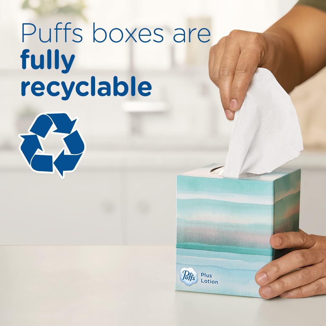 Puffs Plus Lotion Facial Tissue, 1 Cube Box, 48 Tissues Per Box (Pack of 4)