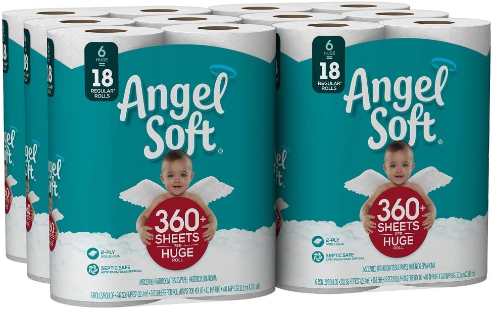 ANGEL SOFT Toilet Paper Bath Tissue, 36 Huge Rolls, 360+ 2-Ply Sheets Per Roll