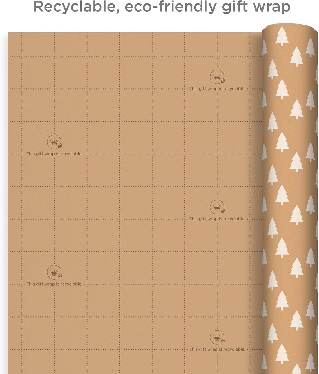 Hallmark Kraft Christmas Wrapping Paper, 3 Rolls (Trees, Antlers, Snowflakes), 90 Sq Ft – detail