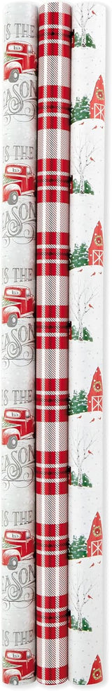Hallmark Reversible Christmas Wrapping Paper, 3 Rolls (Red Truck, Plaid, Barn), 120 Sq Ft – view 3