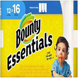 Bounty Essentials paper towels package with a child eating pasta on a yellow background