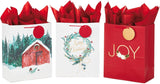 Hallmark Large Christmas Gift Bags with Tissue Paper, 3-Pack (Wreath, Gold Joy, Red Barn)