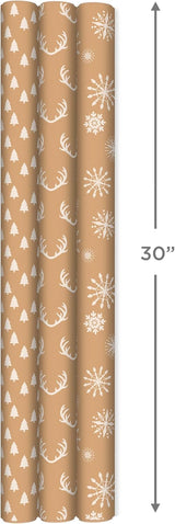 Hallmark Kraft Christmas Wrapping Paper, 3 Rolls (Trees, Antlers, Snowflakes), 90 Sq Ft – view 3